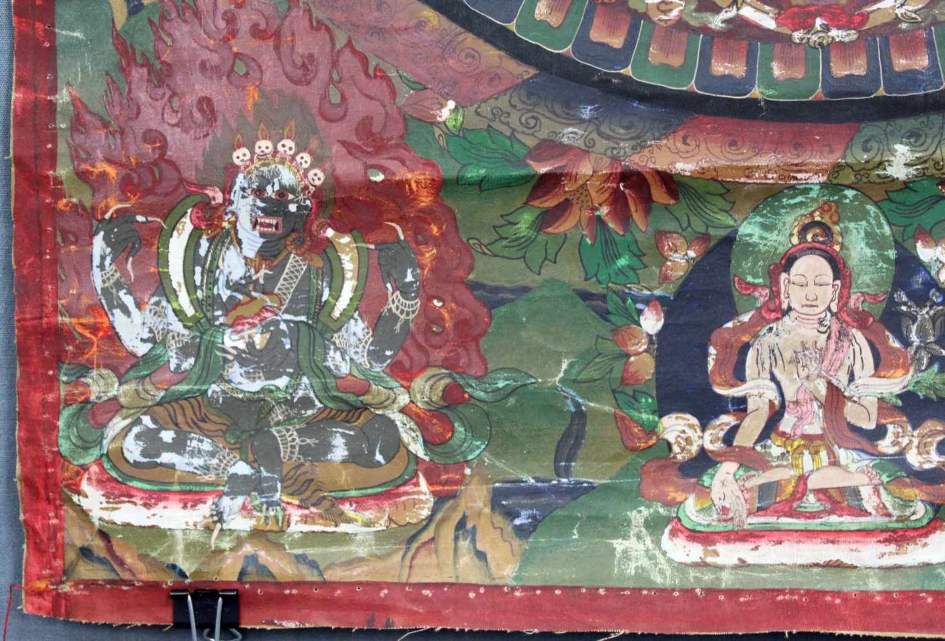Meditation / Buddha Mandala, China / Tibet alt.64,5 cm x 44,5 cm. Gemälde.Grüner Äther mit - Image 2 of 9