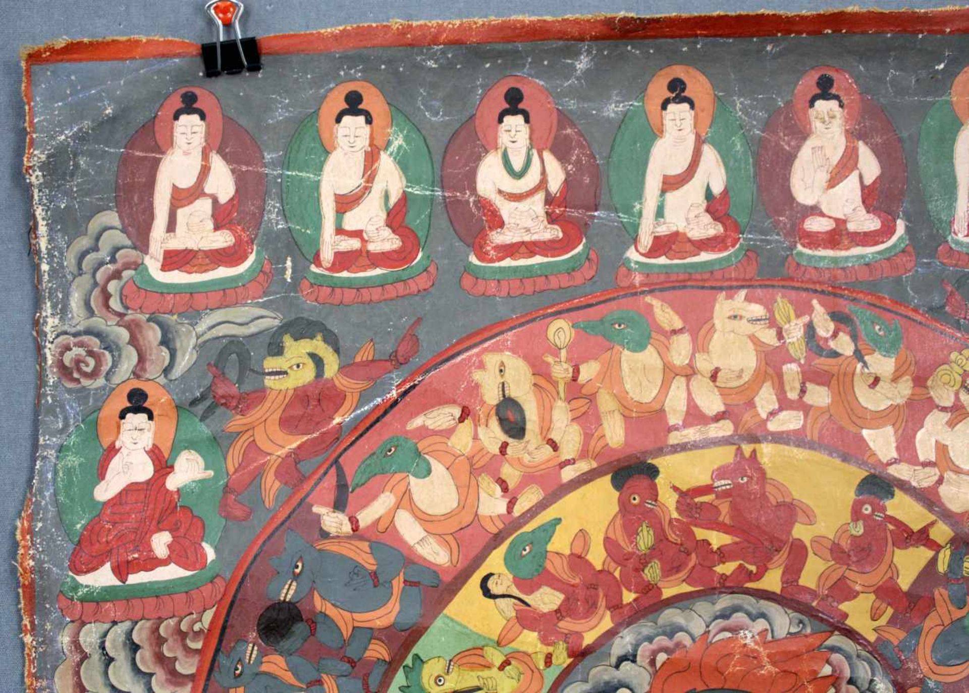 Yama / Ma - ning nag- po? Mandala / Thangka, China / Tibet alt.65 cm x 47,5 cm. Gemälde. Mittlere - Image 5 of 9
