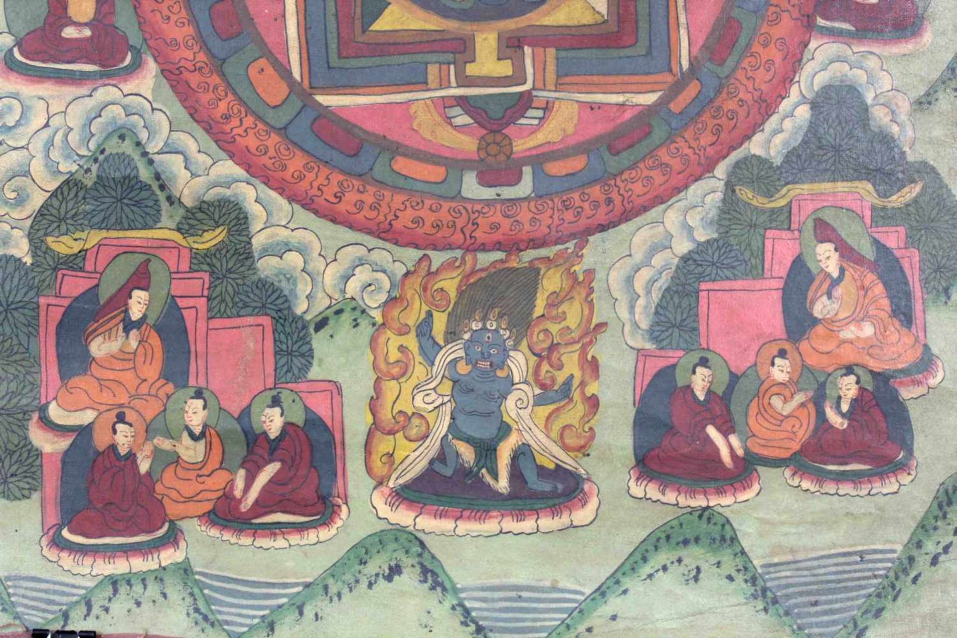 Mahakala Mandala, China / Tibet alt.47 cm x 39 cm. Gemälde. Im Zentrum des Lotuskreises ein - Image 3 of 6
