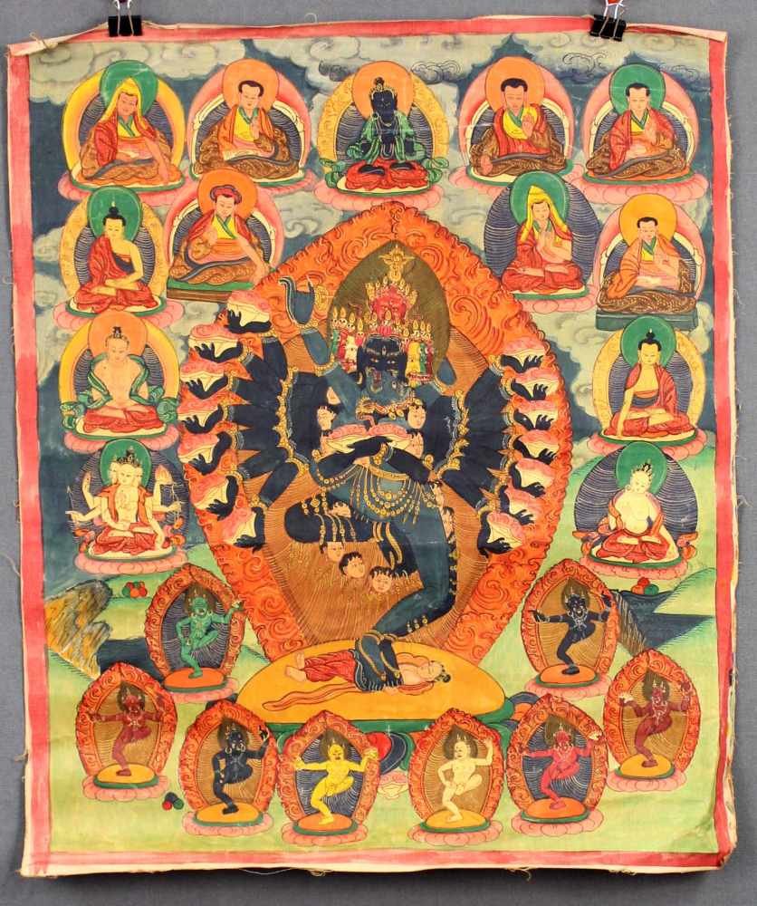 Thangka, China / Tibet alt. Wohl Yamantaka.51 cm x 43,5 cm. Gemälde.Thangka, China / Tibet old.