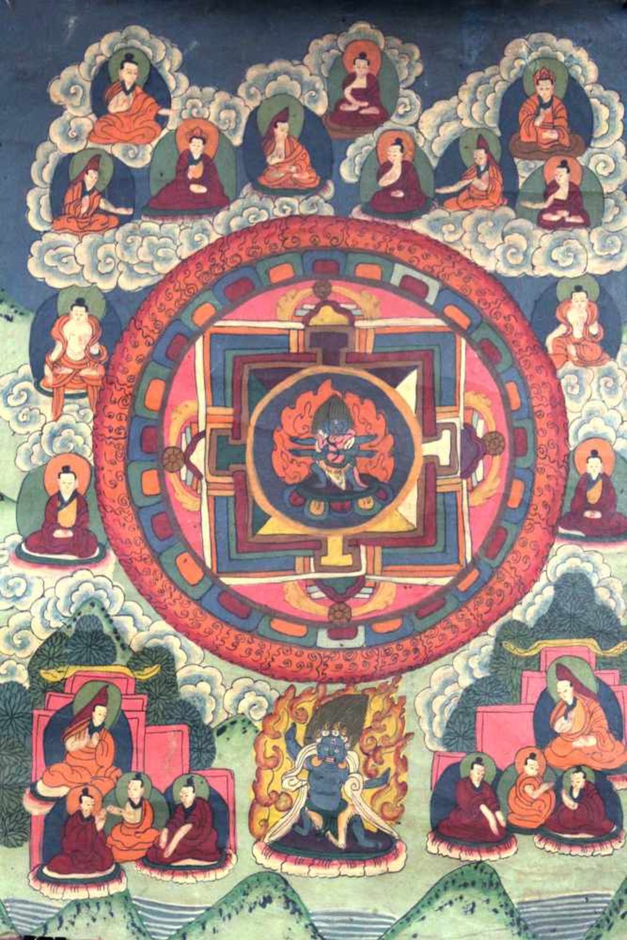 Mahakala Mandala, China / Tibet alt.47 cm x 39 cm. Gemälde. Im Zentrum des Lotuskreises ein - Image 2 of 6