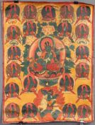 Gser Thang Thangka, Grüne Tara auf Lotusthron, China / Tibet alt.58 cm x 43,5 cm. Gemälde. Die grüne