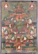 Thangka, Grüne Tara, China / Tibet alt.59 cm x 41 cm. Gemälde. Auf Lotusthron sitzend in der Pose