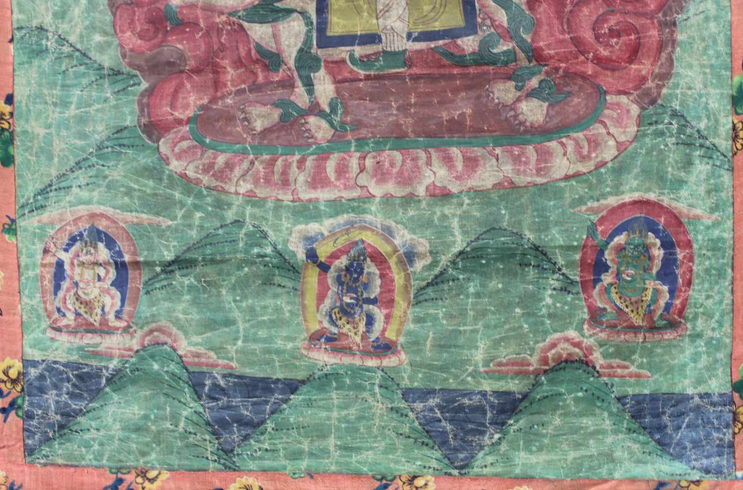 Thangka, China / Tibet alt. Lamaistische Schutzgottheit vor Flammenaureole.70 cm x 54 cm ohne - Image 8 of 13