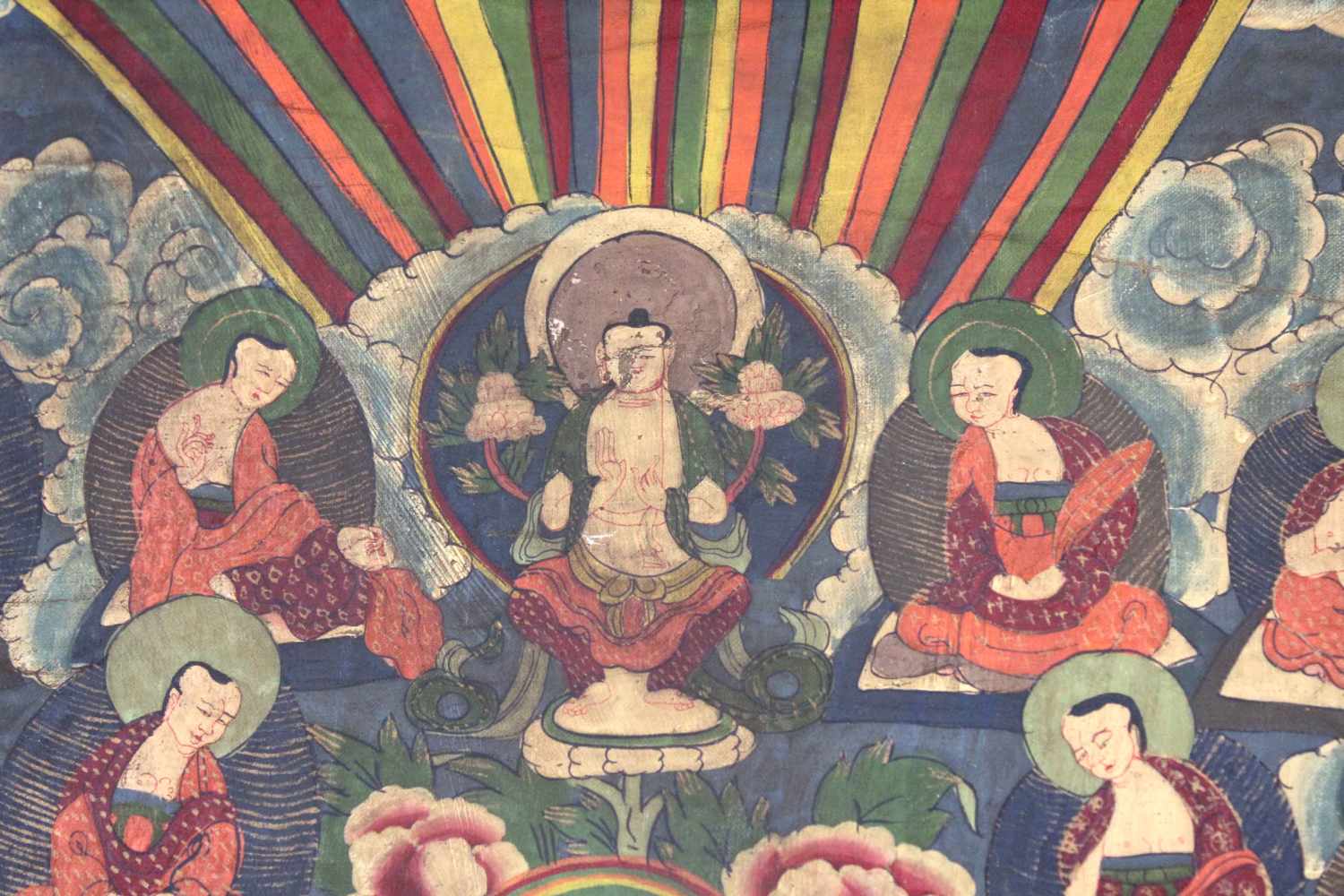 Shakyamuni Buddha, Thangka, China / Tibet alt.50,5 cm x 37,5 cm. Gemälde. Umringt von seinen - Image 4 of 6