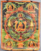 Buddha Shakyamuni, Mandala, China / Tibet alt.63 cm x 49 cm. Gemälde. Im Zentrum der Die Bhumisparsa