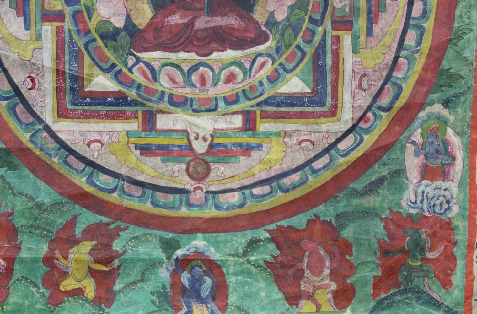 Buddha Mandala, China / Tibet alt.72 cm x 60 cm. Gemälde. Übergroße Darstellung des Buddha in der - Image 4 of 5