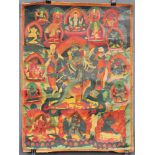 Thangka, China / Tibet alt. Wohl Vajrakila mit Dakini ?59,5 cm x 44,5 cm. Gemälde. Stehend auf