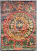 Mandala mit tierköpfigen Gottheiten / Thangka, China / Tibet alt.68 cm x 48 cm. Gemälde. Im