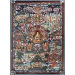 Buddha Thangka, wohl Darstellung des Guru Sakyasimha. China / Tibet alt.75 cm x 50 cm. Gemälde.