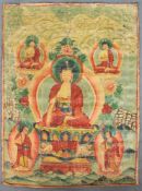 Buddha Shakyamuni,Thangka, China / Tibet alt.62 cm x 45 cm. Gemälde. In der Dhyanasana sitzend auf