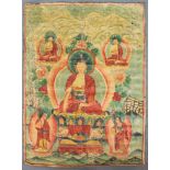 Buddha Shakyamuni,Thangka, China / Tibet alt.62 cm x 45 cm. Gemälde. In der Dhyanasana sitzend auf