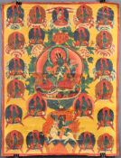 Amoghasiddhi ? Thangka, China / Tibet alt.58 cm x 44 cm. Gemälde.Amoghasiddhi ? Thangka, China /