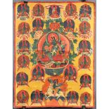 Amoghasiddhi ? Thangka, China / Tibet alt.58 cm x 44 cm. Gemälde.Amoghasiddhi ? Thangka, China /