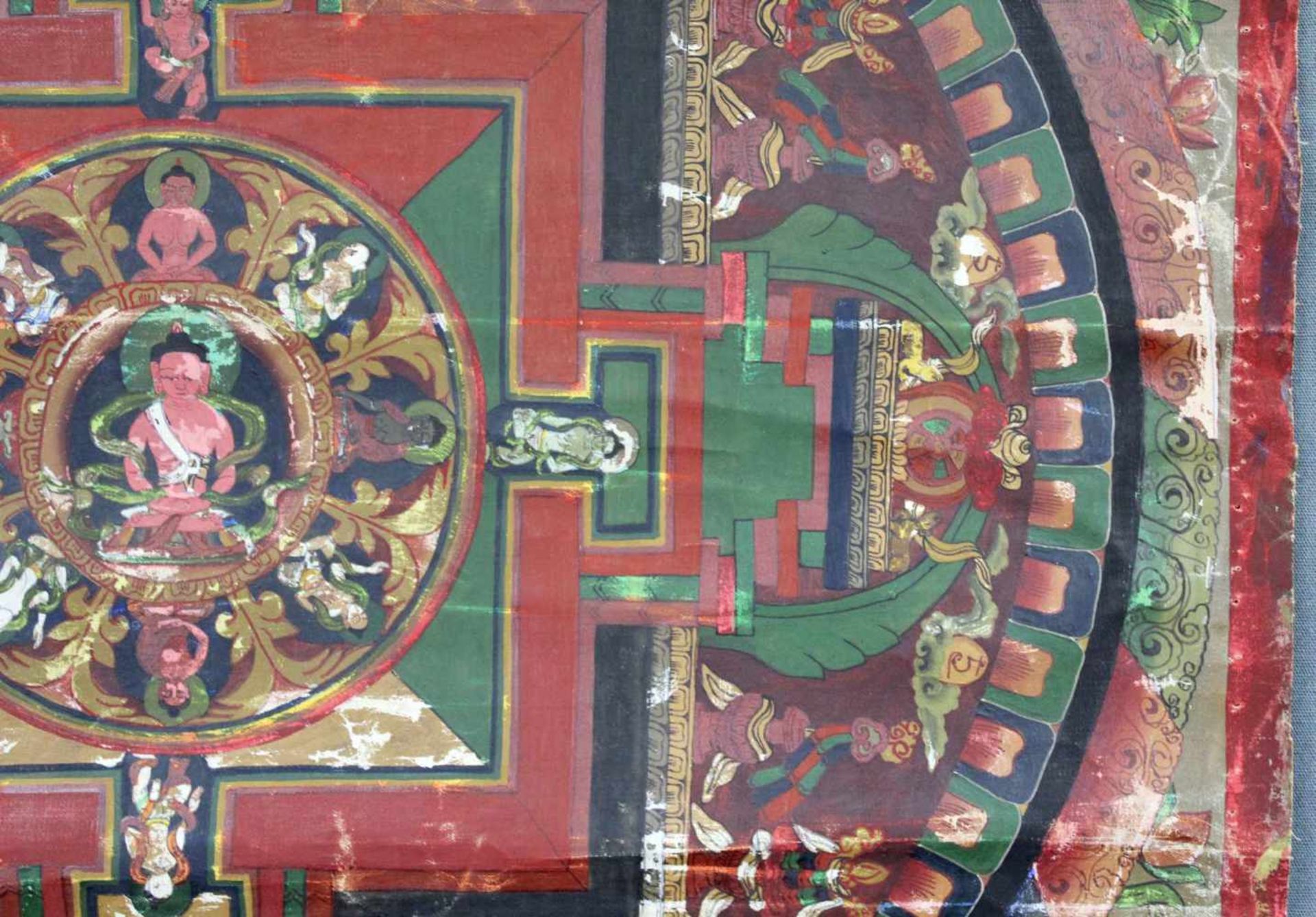 Meditation / Buddha Mandala, China / Tibet alt.64,5 cm x 44,5 cm. Gemälde.Grüner Äther mit - Image 5 of 9
