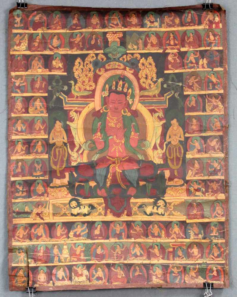 Amitabha ? In der Padmasana, Thangka, China / Tibet alt.55 cm x 42 cm. Gemälde. Im Paradies (