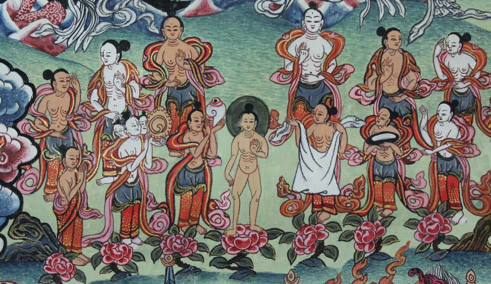 Buddha Thangka, wohl Darstellung des Guru Sakyasimha. China / Tibet alt.75 cm x 50 cm. Gemälde. - Image 5 of 6