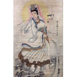 Rollbild. Göttin Guanyin. China / Japan. Weibliche Bodhisattva von Avalokiteshvara.136 cm x 52 cm.
