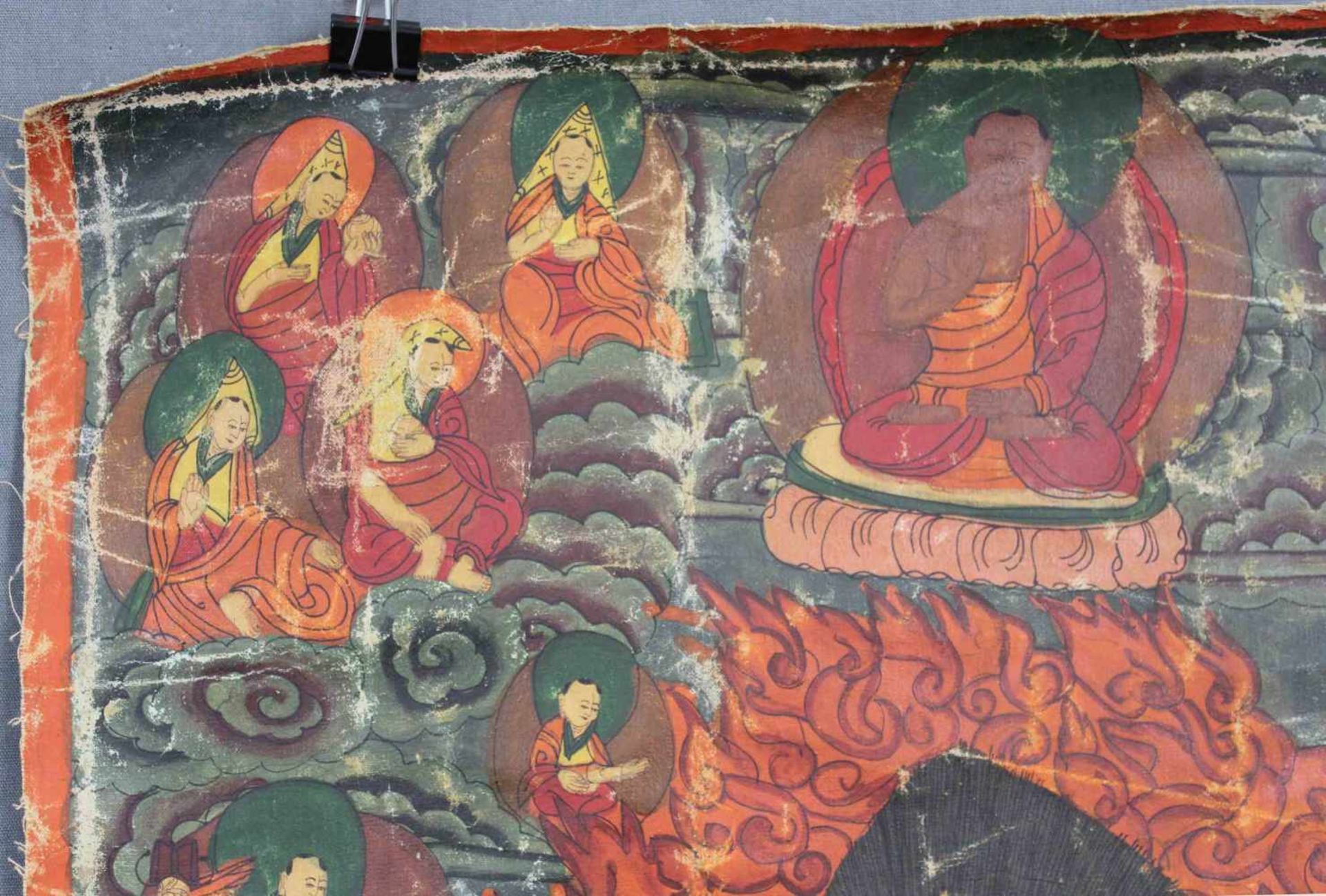 Thangka, China / Tibet alt. Wohl 6- armiger Mahakala.61,5 cm x 47 cm. Gemälde. Der Mahakala - Image 7 of 9