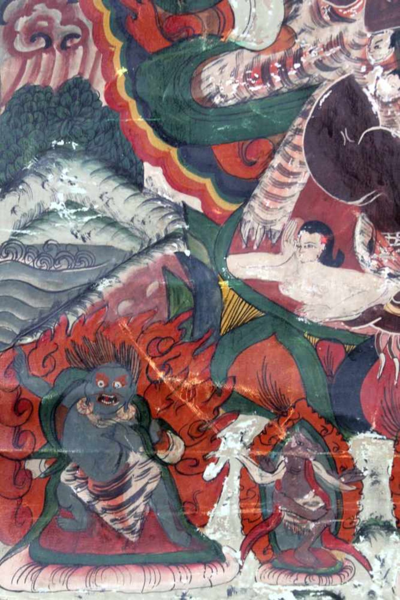 Caturbhuja - Mahakala ? Thangka, China / Tibet alt.63 cm x 44 cm. Gemälde.Caturbhuja - Mahakala ? - Bild 5 aus 9