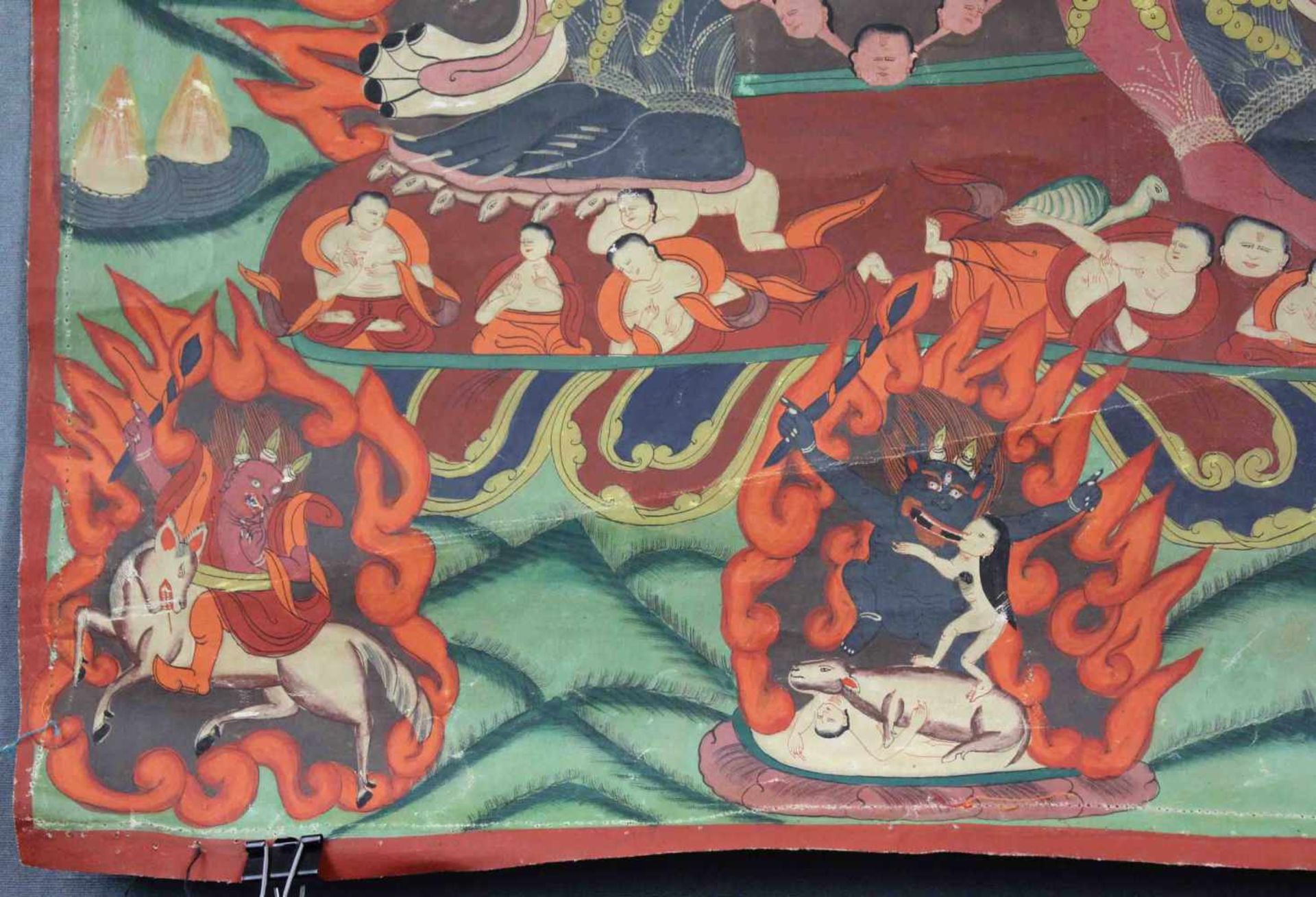 Yama Thangka, wohl Darstellung des Che-mchog yon- tan - gyi lha.66 cm x 45 cm. Gemälde. Thangka, - Bild 3 aus 7