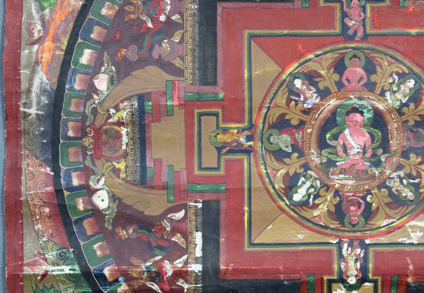Meditation / Buddha Mandala, China / Tibet alt.64,5 cm x 44,5 cm. Gemälde.Grüner Äther mit - Image 4 of 9