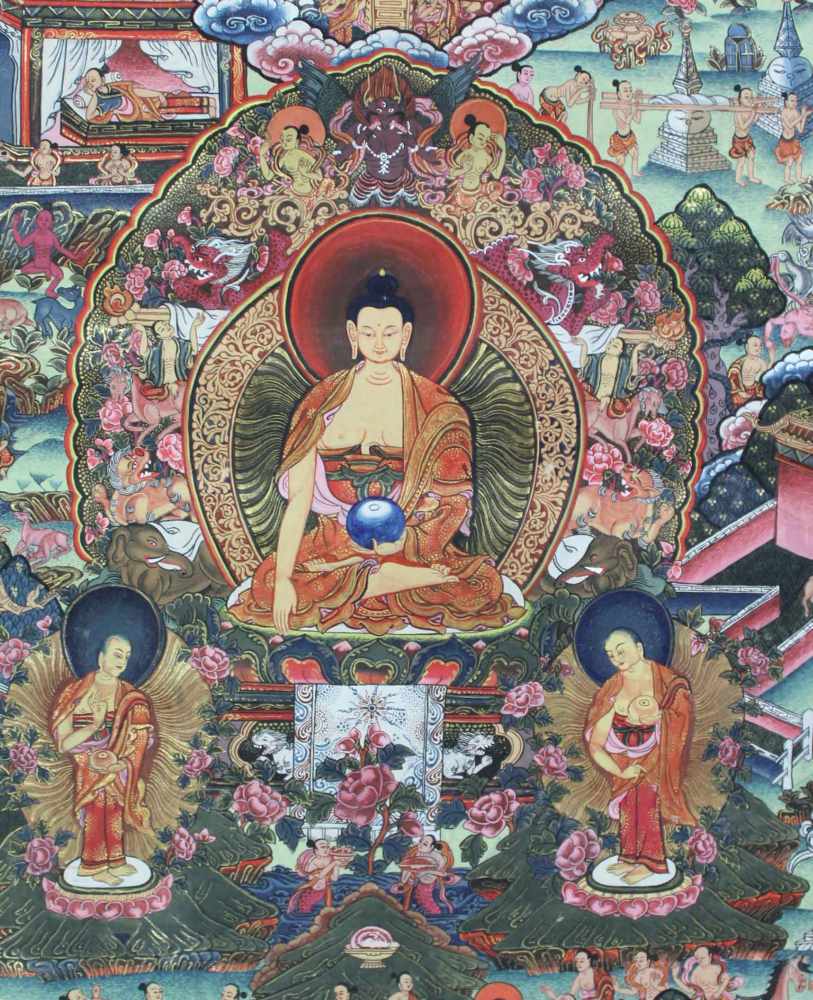 Buddha Thangka, wohl Darstellung des Guru Sakyasimha. China / Tibet alt.75 cm x 50 cm. Gemälde. - Image 2 of 6