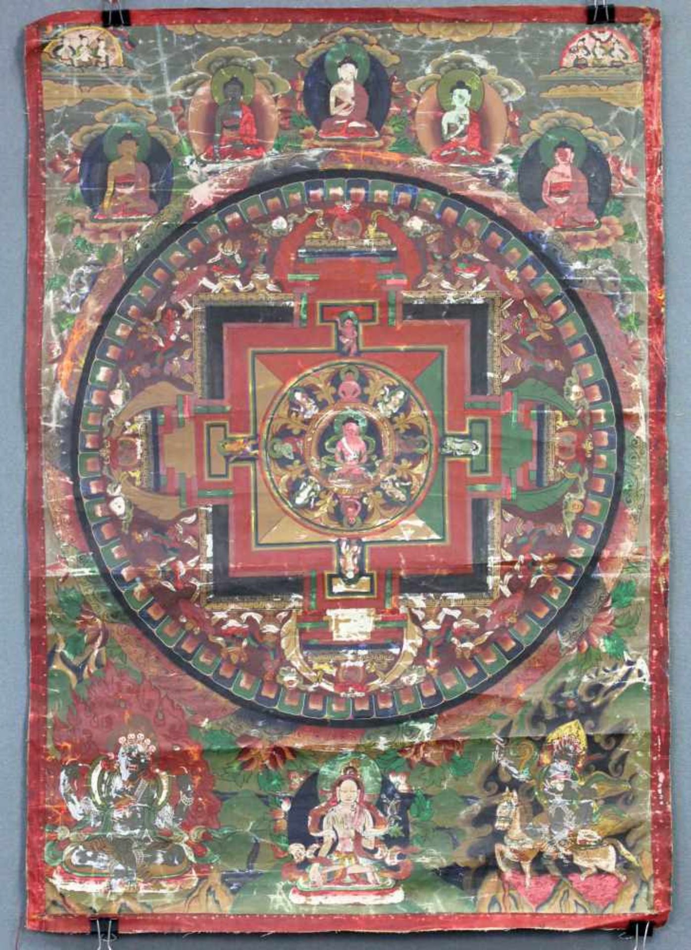 Meditation / Buddha Mandala, China / Tibet alt.64,5 cm x 44,5 cm. Gemälde.Grüner Äther mit