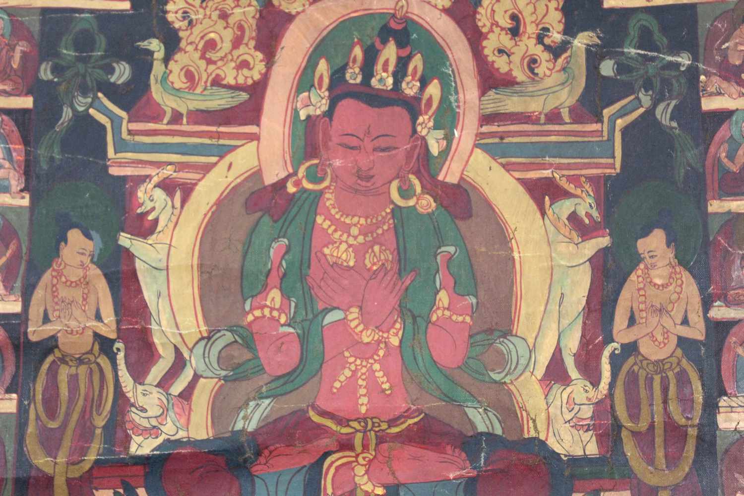 Amitabha ? In der Padmasana, Thangka, China / Tibet alt.55 cm x 42 cm. Gemälde. Im Paradies ( - Image 5 of 10