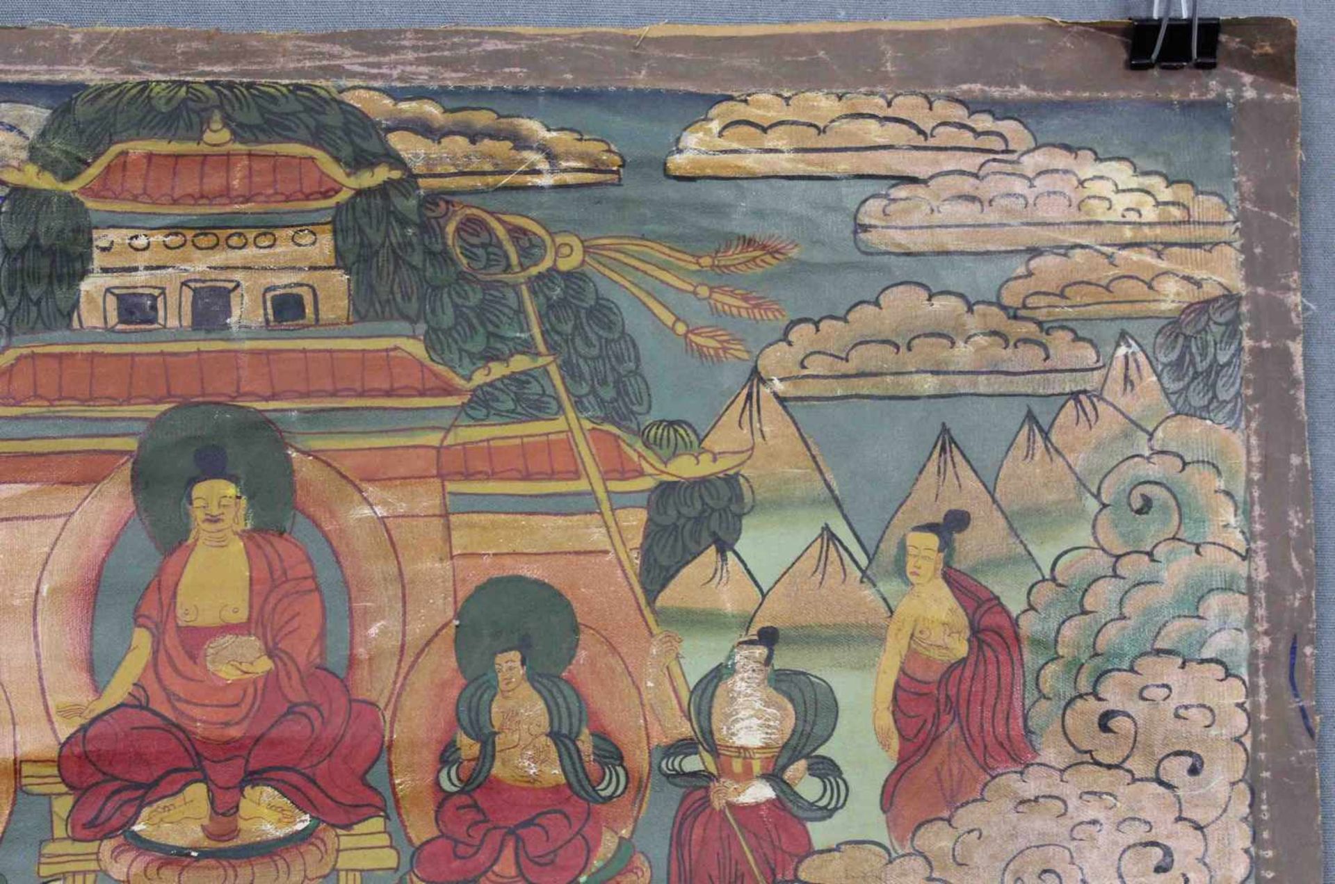 ''Das Herabsteigen aus dem Himmel'', Buddha Thangka, China / Tibet alt.69 cm x 42 cm. Gemälde. Auf - Image 6 of 9