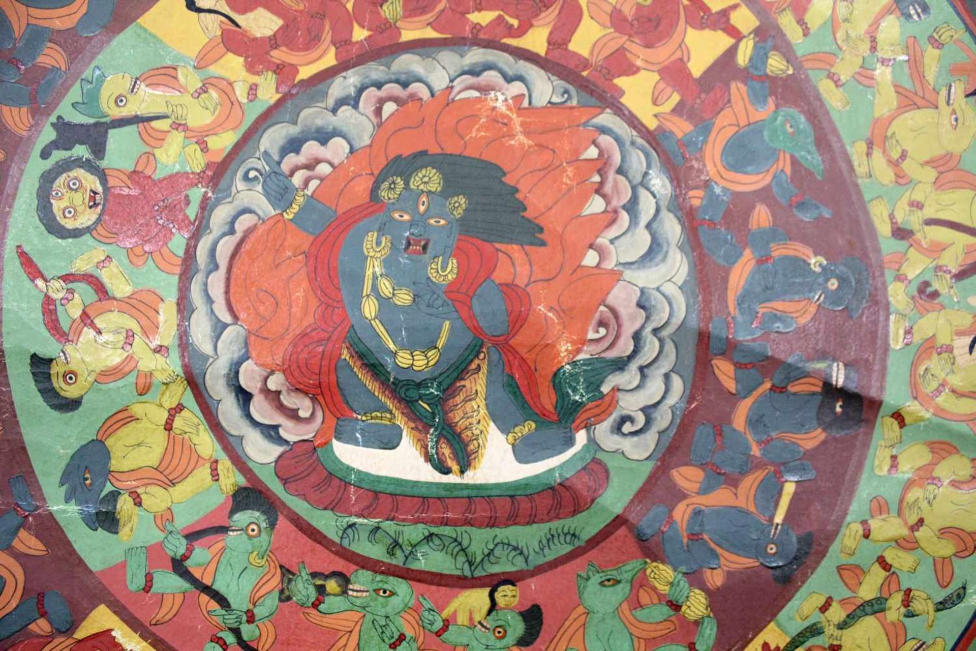 Yama / Ma - ning nag- po? Mandala / Thangka, China / Tibet alt.65 cm x 47,5 cm. Gemälde. Mittlere - Image 7 of 9
