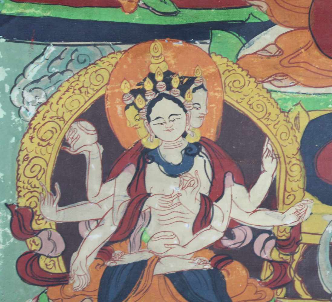 Amitabha Buddha, Thangka, China / Tibet alt.47,5 cm x 47,5 cm. Gemälde. In der Dhyana Mudra.Amitabha - Image 4 of 6