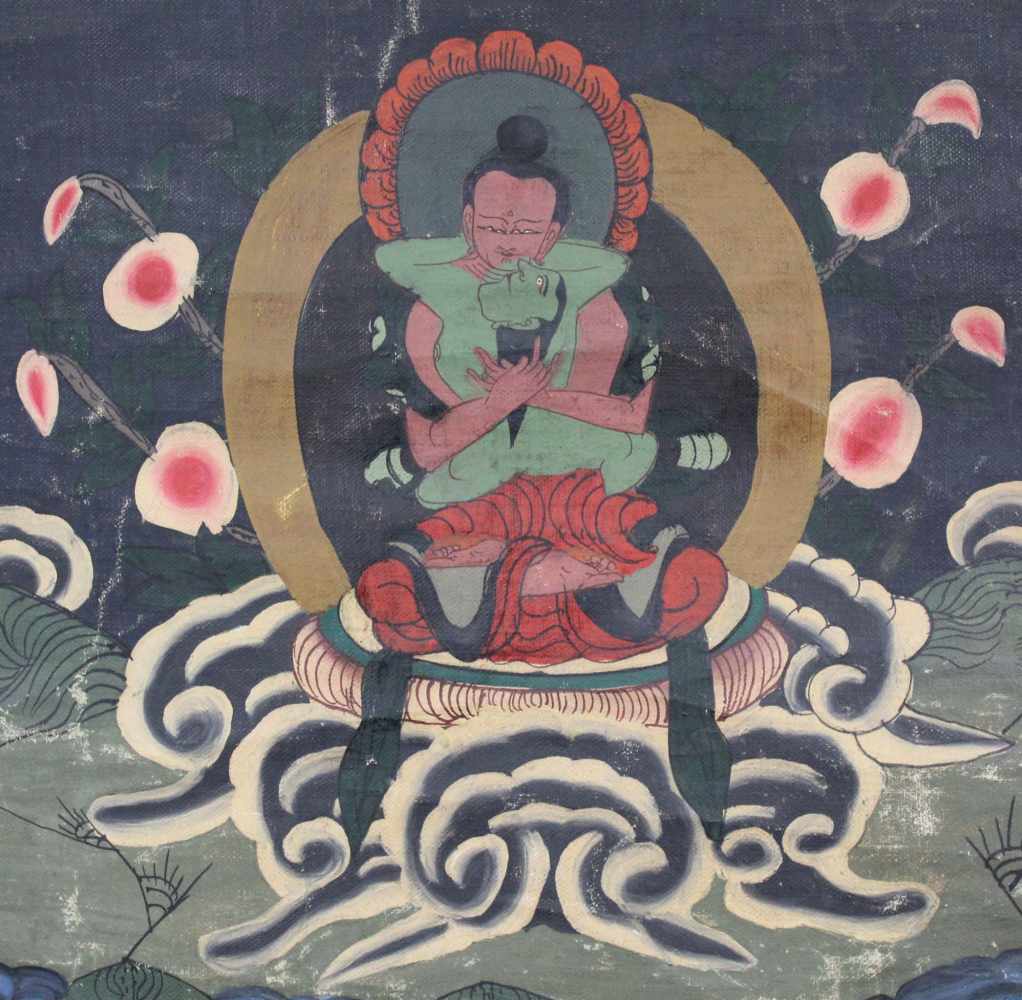 Der rote Buddha Amitabha ? mit seiner Partnerin Pandara.Thangka, China / Tibet alt.68,5 cm x 50 - Image 5 of 9