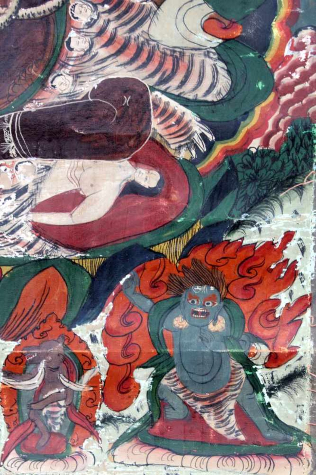 Caturbhuja - Mahakala ? Thangka, China / Tibet alt.63 cm x 44 cm. Gemälde.Caturbhuja - Mahakala ? - Bild 6 aus 9
