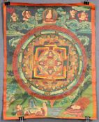 Mandala, China / Tibet alt.44 cm x 35 cm. Gemälde. Mit geschlossenem Dachabschluss. Wohl Lahsa