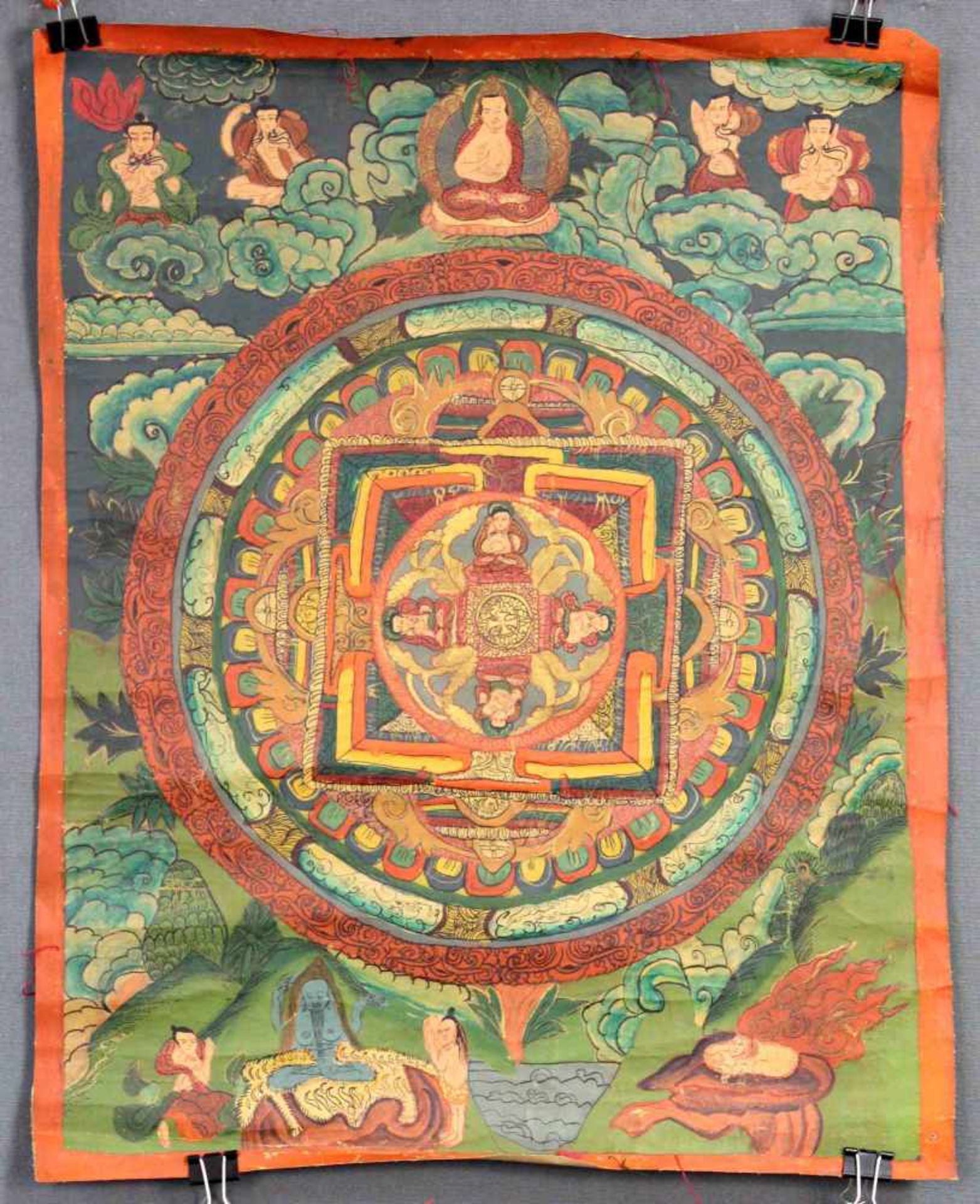 Mandala, China / Tibet alt.44 cm x 35 cm. Gemälde. Mit geschlossenem Dachabschluss. Wohl Lahsa
