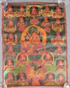 Gelbe Tara ? Auf Lotusthron. Thangka, China / Tibet alt.59 cm x 45 cm. Gemälde.Yellow Tara ? On a