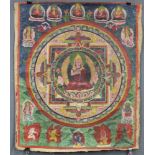 Buddha Mandala, China / Tibet alt.72 cm x 60 cm. Gemälde. Übergroße Darstellung des Buddha in der