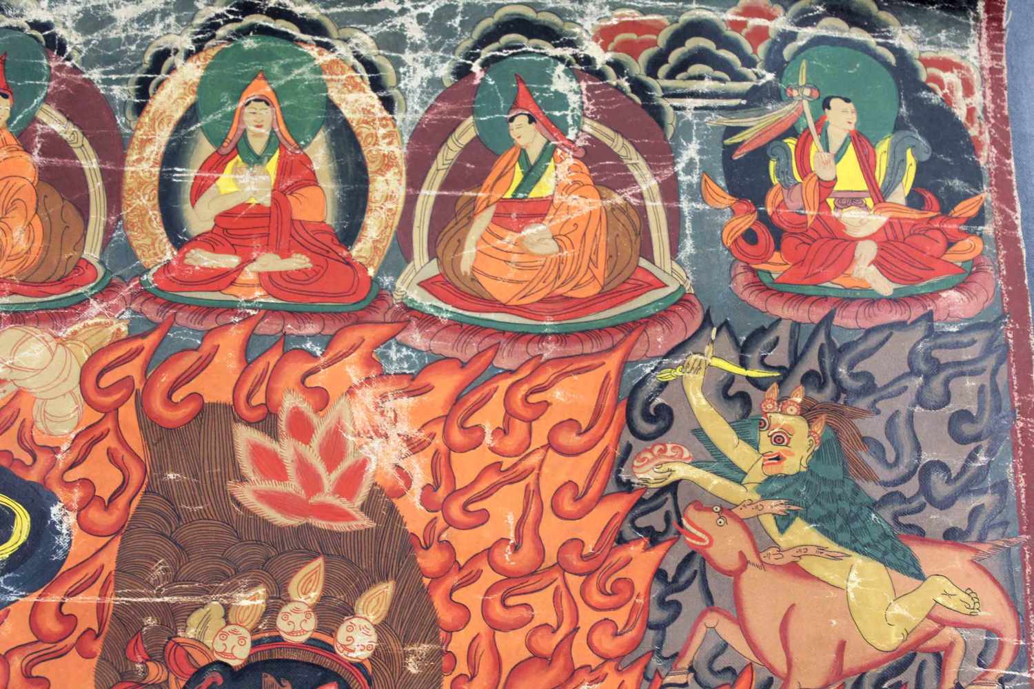 Darstellung Palden Lhamo ? Thangka, China / Tibet alt.67 cm x 45,5 cm. Gemälde.Depicting Palden - Image 3 of 8