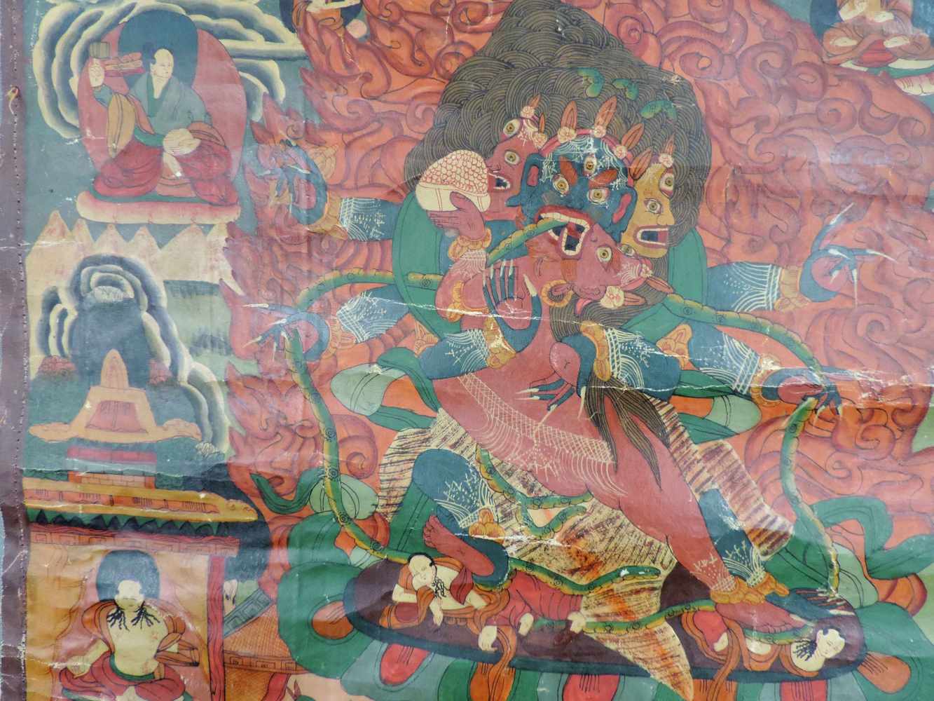 Thangka, wohl Heruka in tantrischer Vereinigung mit einer Dakini ?62,5 cm x 46,5 cm Gemälde. China / - Image 3 of 6