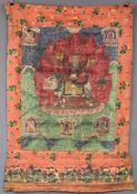 Thangka, China / Tibet alt. Lamaistische Schutzgottheit vor Flammenaureole.70 cm x 54 cm ohne