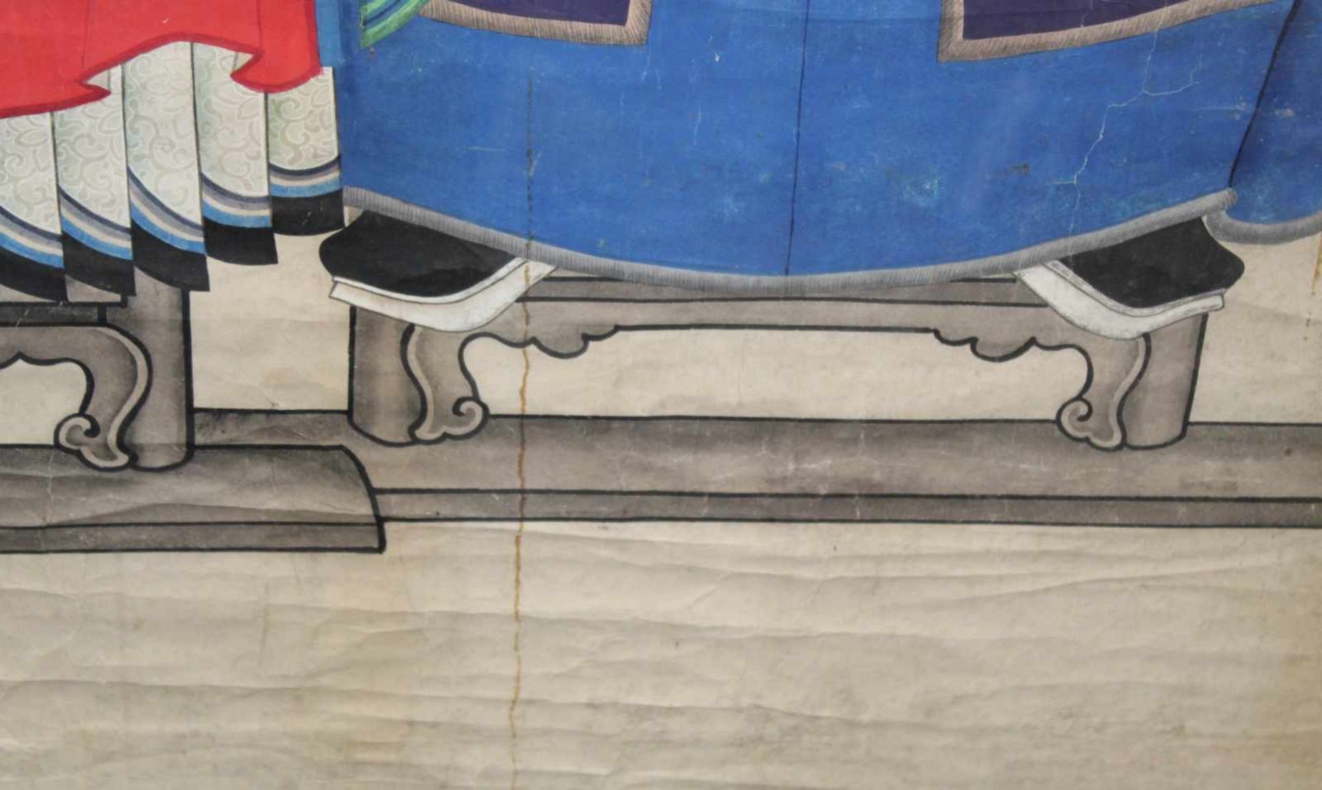 Ahnenbild. Ein Beamter und eine Frau. China.120 cm x 80 cm. Aquarell / Guache auf Papier, gemalt. - Bild 9 aus 9