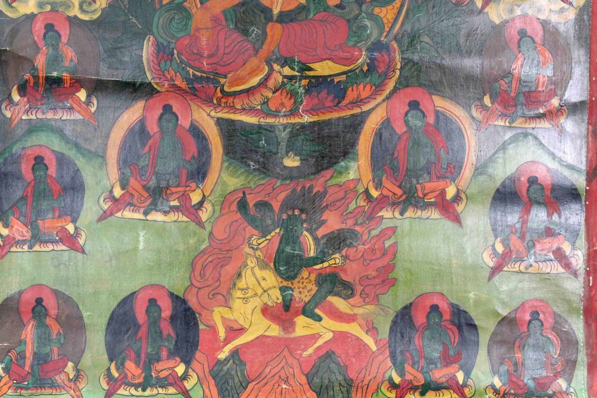 Tara auf Lotusthron. Thangka, China / Tibet alt.58 cm x 44,5 cm. Gemälde. Dargestellt, wie bei der - Image 2 of 4