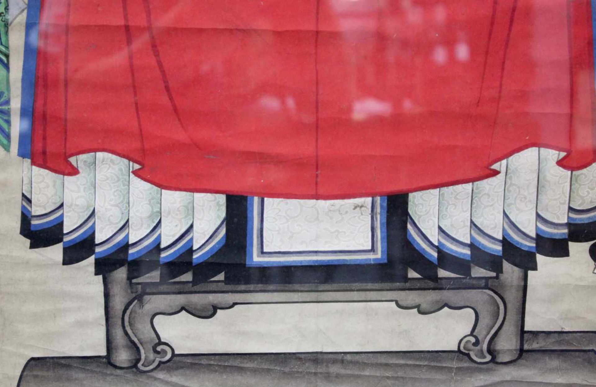 Ahnenbild. Ein Beamter und eine Frau. China.120 cm x 80 cm. Aquarell / Guache auf Papier, gemalt. - Bild 3 aus 9