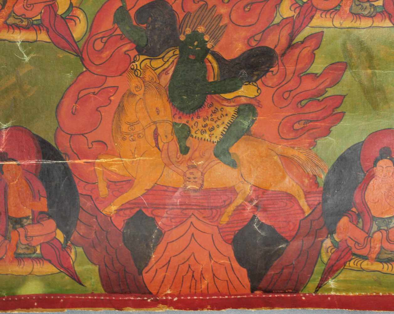 Gelbe Tara ? Auf Lotusthron. Thangka, China / Tibet alt.59 cm x 45 cm. Gemälde.Yellow Tara ? On a - Image 3 of 6
