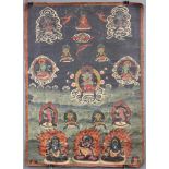 Der rote Buddha Amitabha ? mit seiner Partnerin Pandara.Thangka, China / Tibet alt.68,5 cm x 50