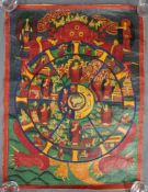 Bhavachakra / 6 Buddha Mandala, China / Tibet alt.64,5 cm x 48 cm. Gemälde. Lebensrad Mandala mit