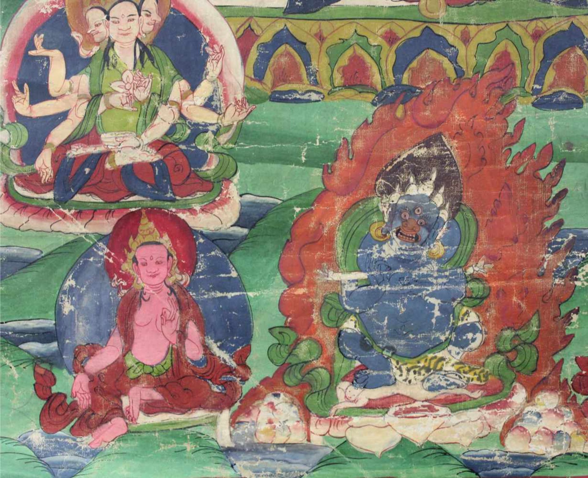 Amithaba? Buddha Thangka, China / Tibet alt.69,5 cm x 50 cm. Gemälde.Amithaba? Buddha Thangka, China - Bild 7 aus 9