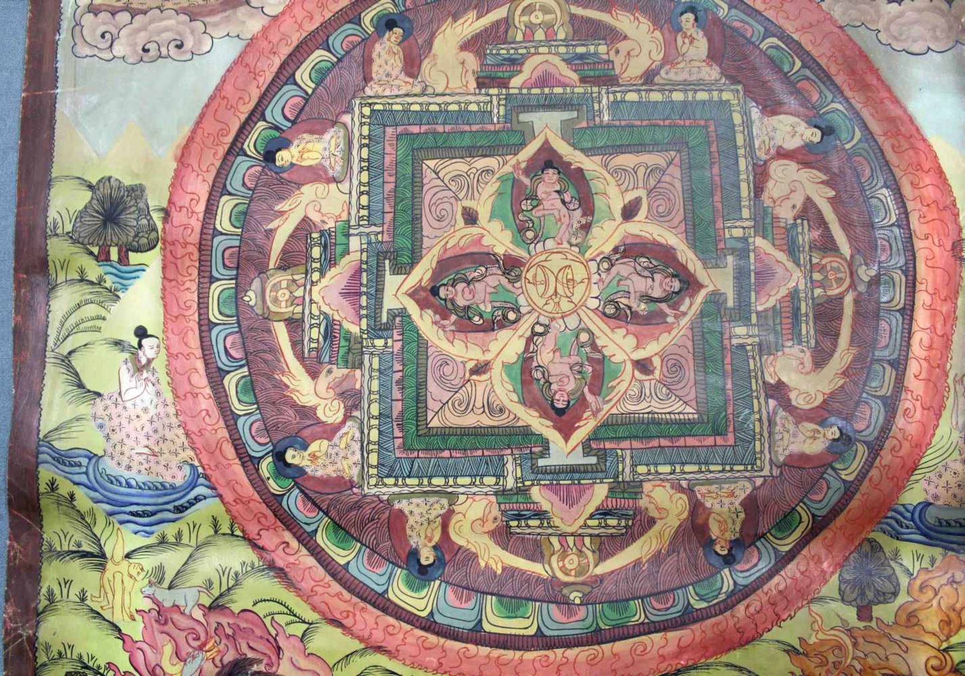 Mandala, China / Tibet alt.56 cm x 44 cm. Gemälde. Die Abschlusskrone des Lhasa Palastes deutlich zu - Image 3 of 6