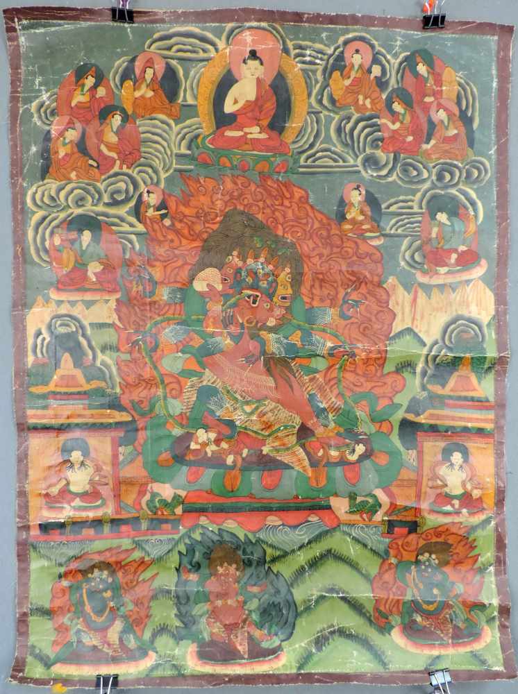 Thangka, wohl Heruka in tantrischer Vereinigung mit einer Dakini ?62,5 cm x 46,5 cm Gemälde. China /